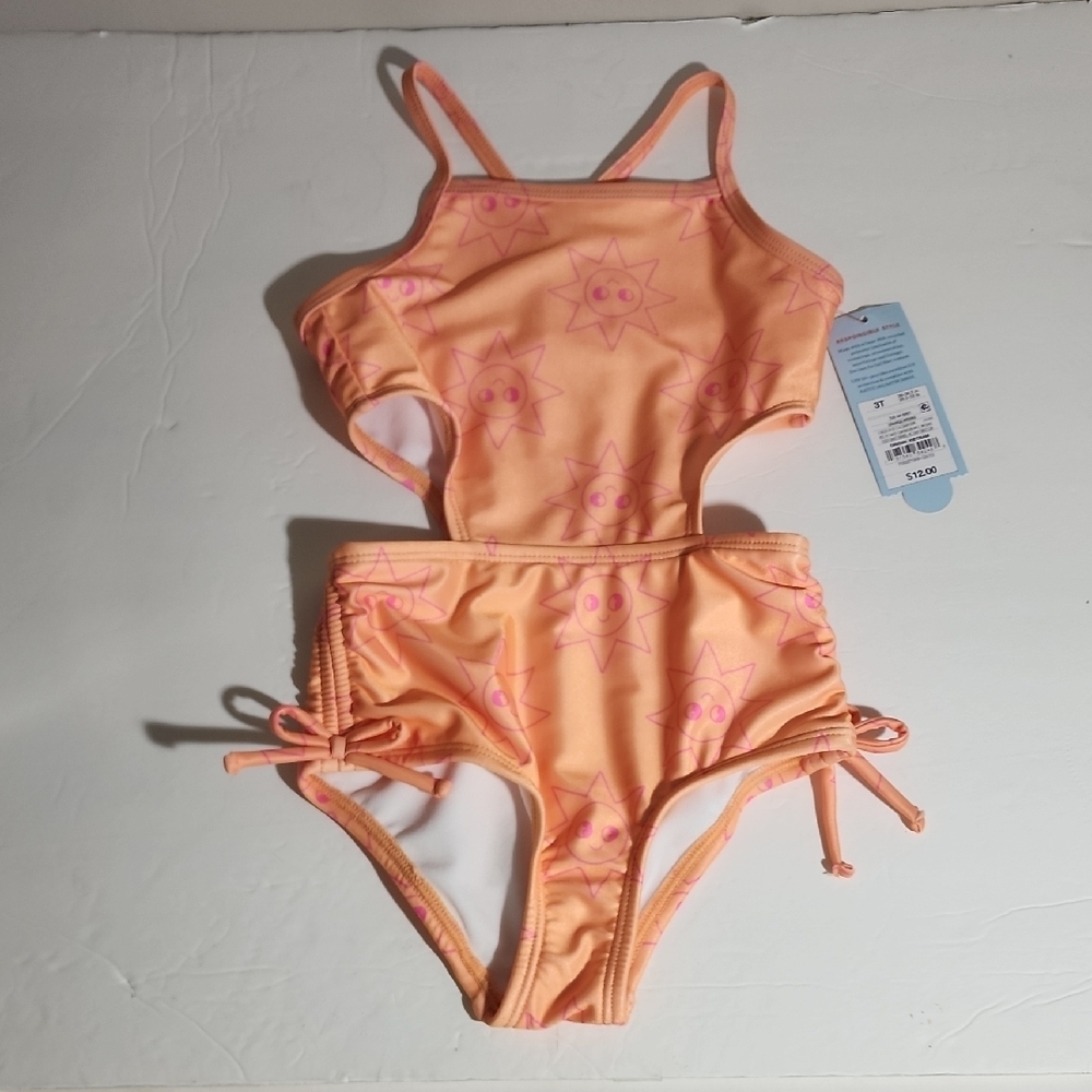 Cat & Jack Peach One-Piece Swimsuit with Pink Sun Prints